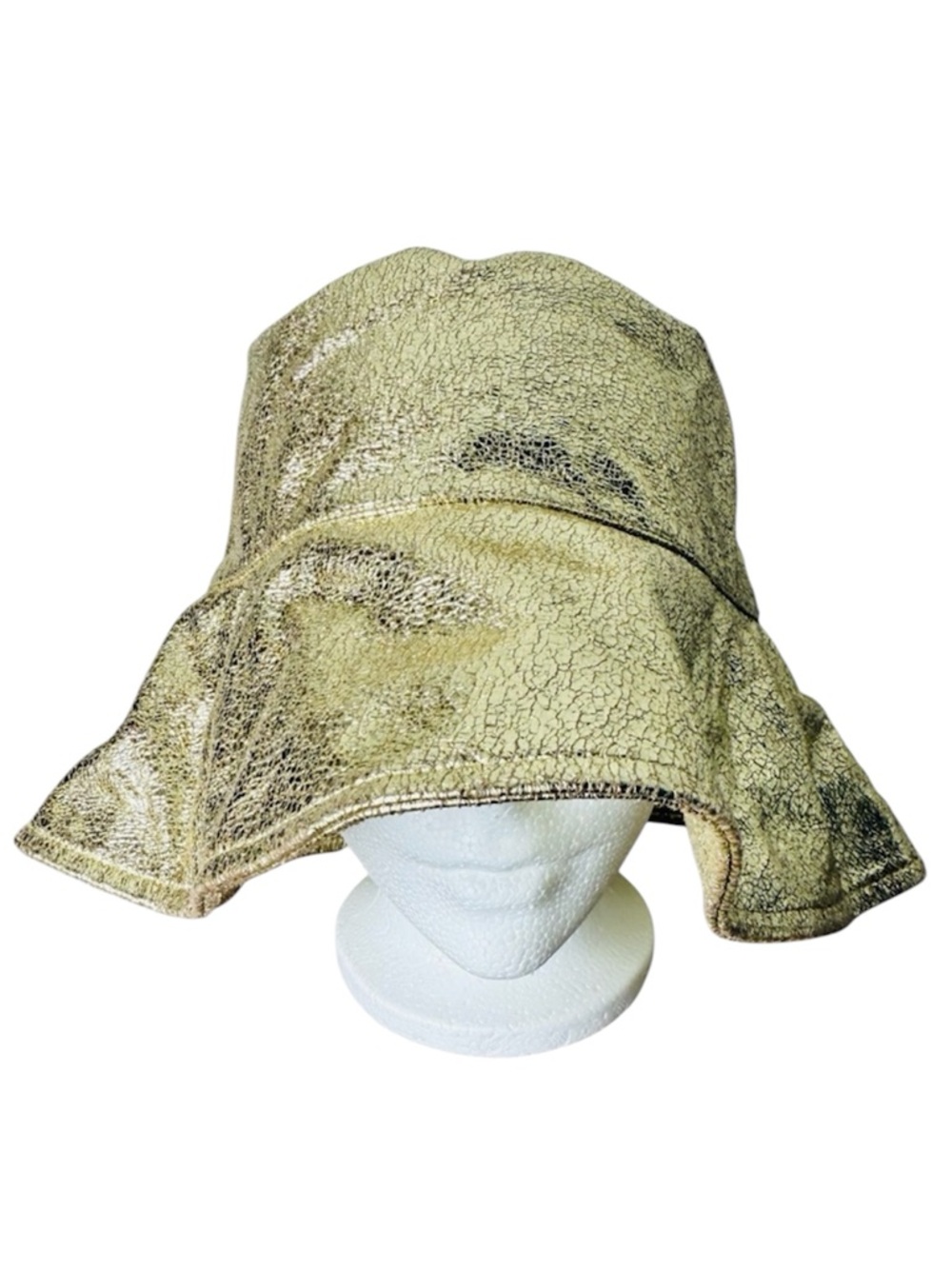 FLAG COLLECTION Cracked Metallic Gold Floppy Bucket Hat Festival Shiny